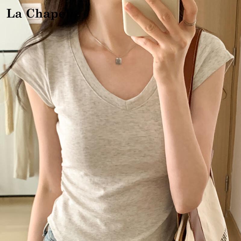 La Chapelle Women s Slim Fit V-Neck Pleated Flutter Sleeve Top S