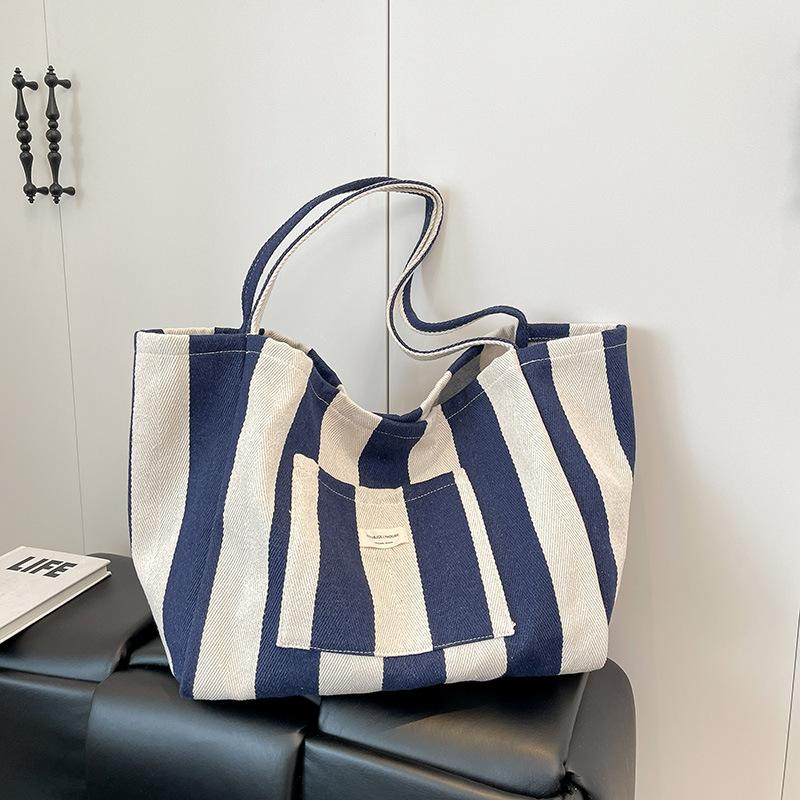 

Сумка Lazy Wind Подмышечная сумка Новая Повседневная Полосатая Холщовая Сумка Большая Вместимость Плечевая Сумка для Шопинга Сумка синий