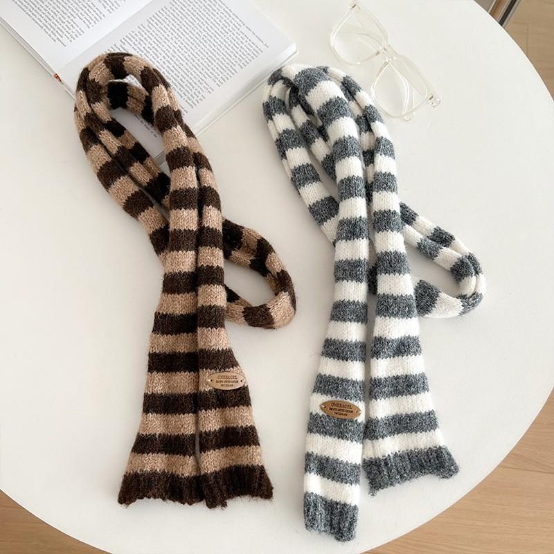 Handcrafted Knit Colorblock Scarf Unisex Japanese Minimalist Chic Wrap Warm Winter Accessory 170cm