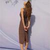 Retro Polka Dot Deep V-Neck Cinched Waist Midi Dress - European and American Vacation Style
