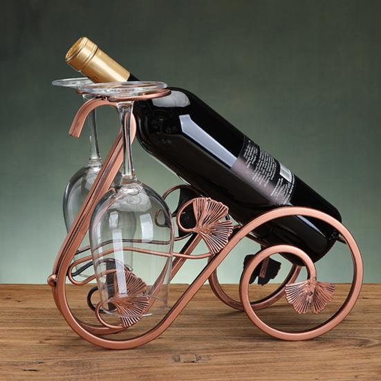 Iron Wine Rack with Glass Holder, Retro Swan Bicycle Wine Stand, Tabletop Red Wine Glass Hanger for Home Bar