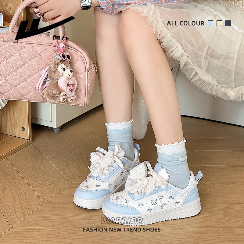 Sky Blue Cute Thick Baseplate Shoes Bow Straps Low Top Autumn Women's Shoes Comfortable Bear Student Shoes
