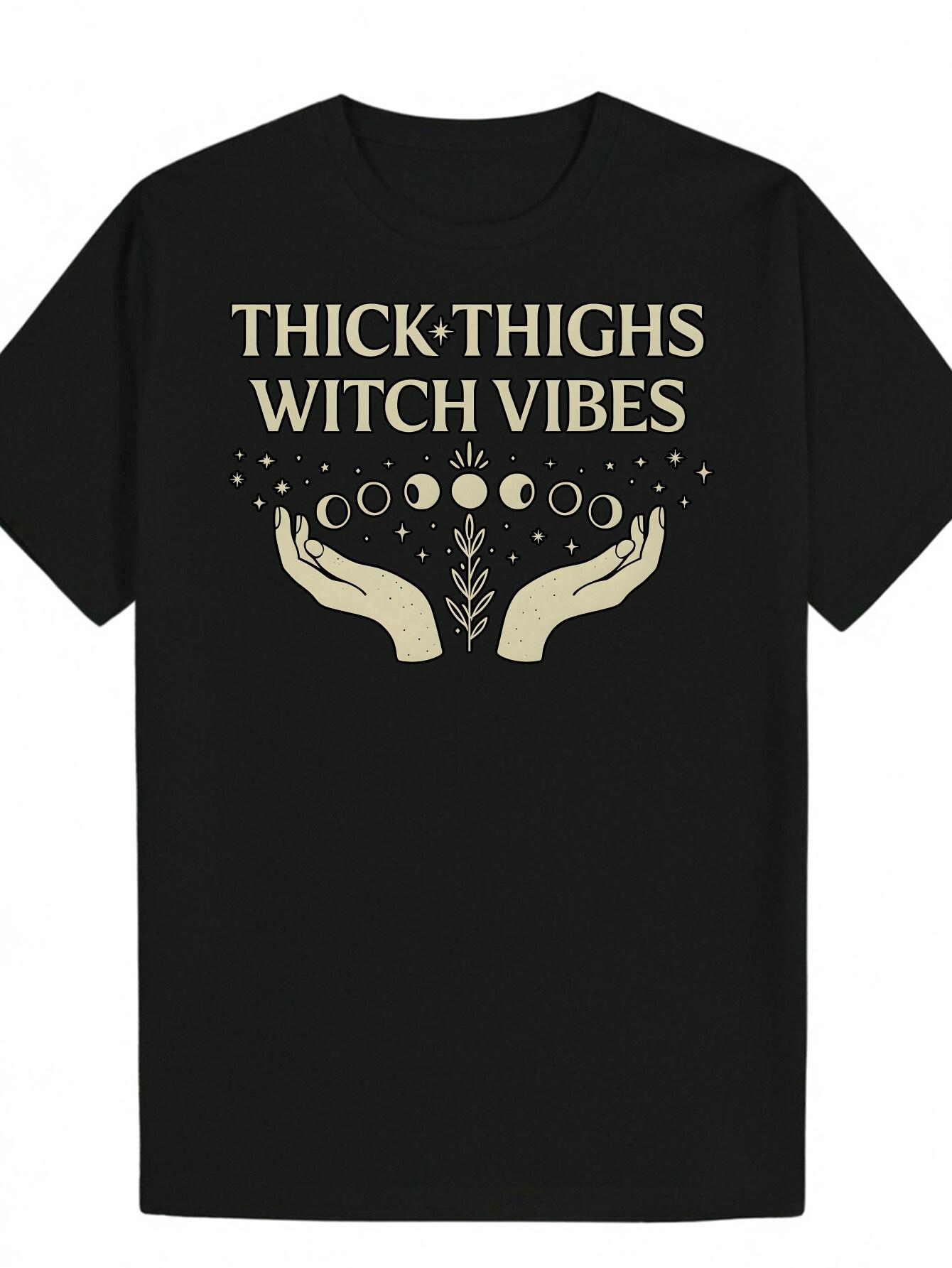 

Short Sleeve T-shirt - Celestial Graphic Print with Thick Thighs Witch Vibes Design XXXL