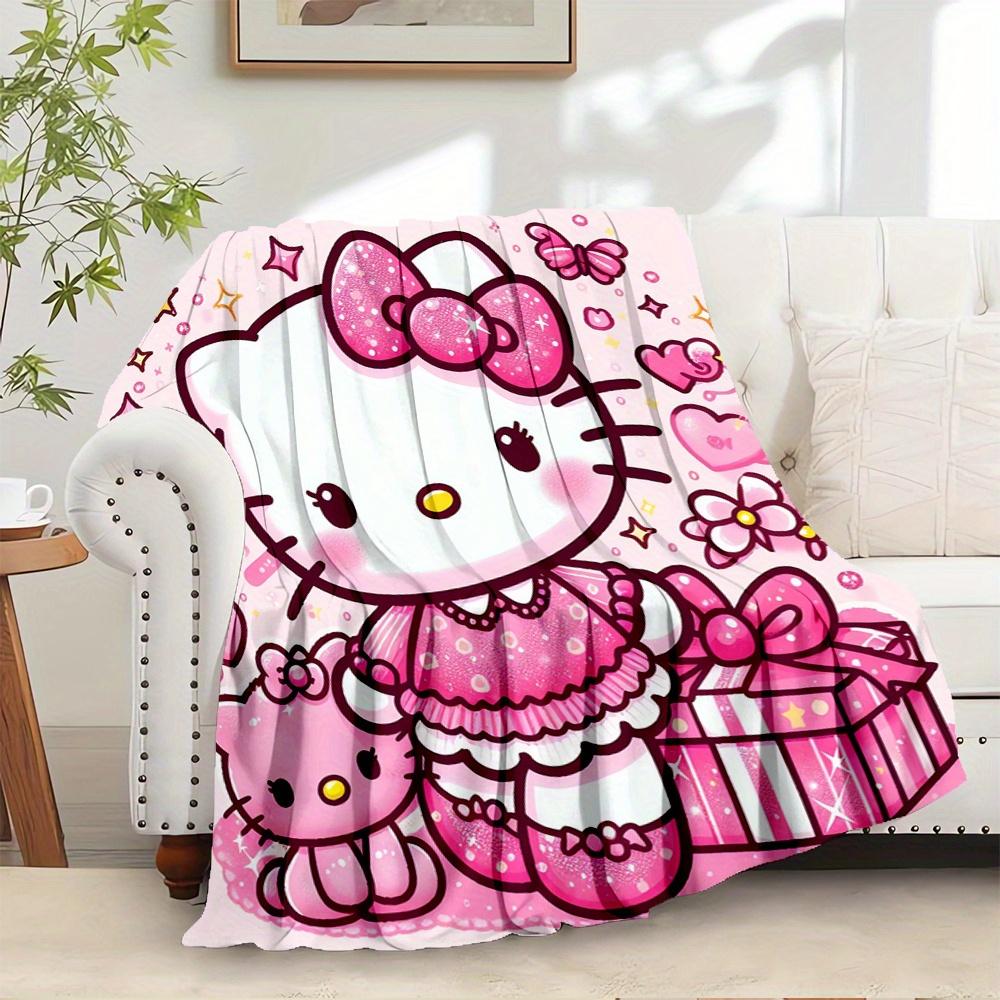 

For Hello Kitty, Pink, CuteAnime-Themed Flannel Blanket, Glam Style, Digital Print, All-Season Comfort, Tear-Resistant, Knitted Craftsmanshi 130x150cm