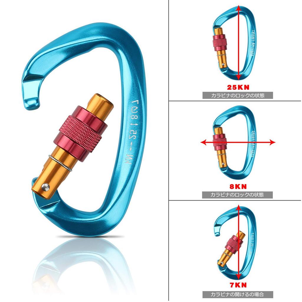 Onlygreen 25KN Load Screw Climbing Screw Locking Sturdy Aluminum for Dog Aerial and Clip Ultra-Lightweight Carabiner, (2500kg) Capacity, D-Shaped