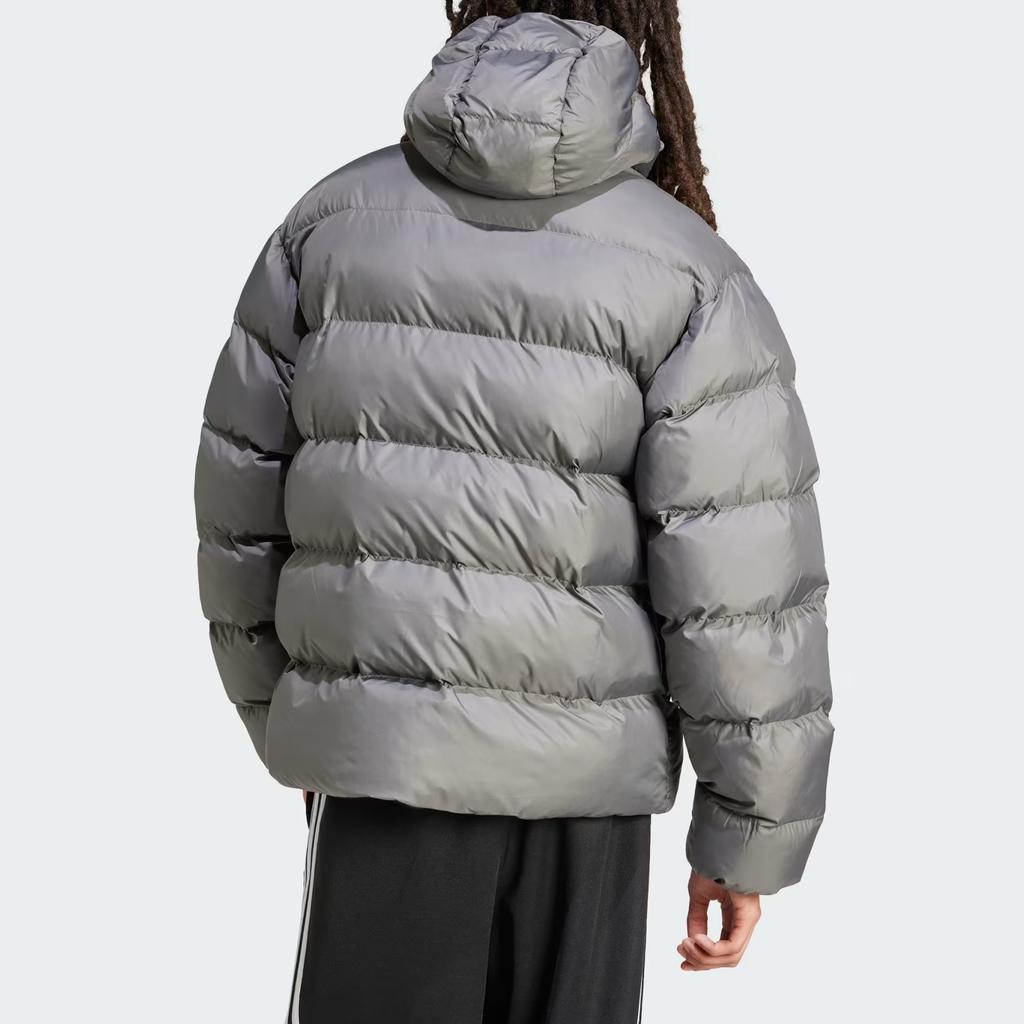 Adidas Originals Tonal Hooded Puffer Jacket Embroidered Logo Outdoor Casual Sports Zip-Up Cotton Coat Men Jacket Gray IY3398