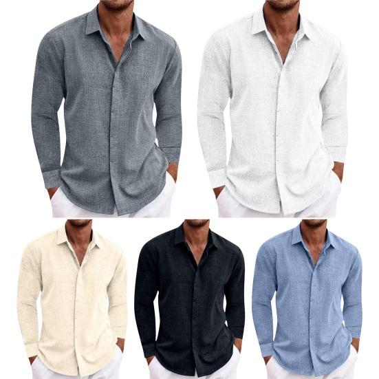 Fall Spring Men Shirt Button-down Turn-down Collar Cardigan Long Sleeves Loose Mid Length Casual Daily Wear