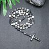 Collier pendentif croix en pierre naturelle, Croix en pierre d'œil de tigre et fer à bille chapelet collier pour homme