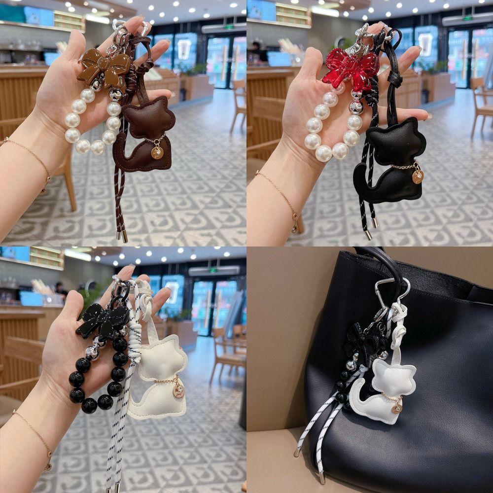 Bowknot Cartoon Cat Pendant Cute Key Ring Fashion Bag Hanging Accessory  Couple
