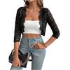Women's Cardigan With Fashionable Lace Trim Short Three,Quarter Sleeves