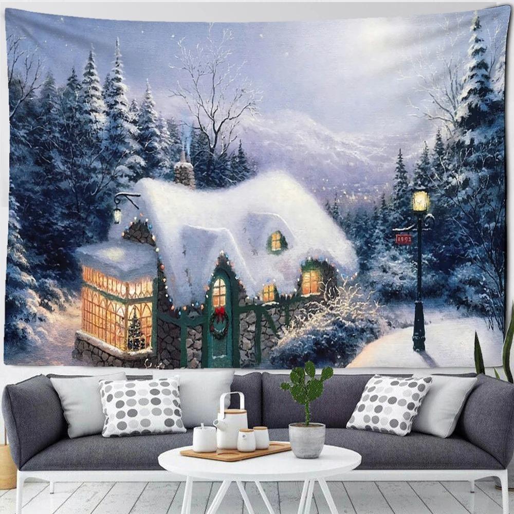 Christmas Snow Forest Scenery Tapestry Bedroom Living Room Home Wall Decoration