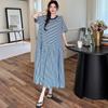 Short Sleeve Plus Size Cotton Vintage Stripe New In Dresses for Women Casual Loose Long Summer Dress