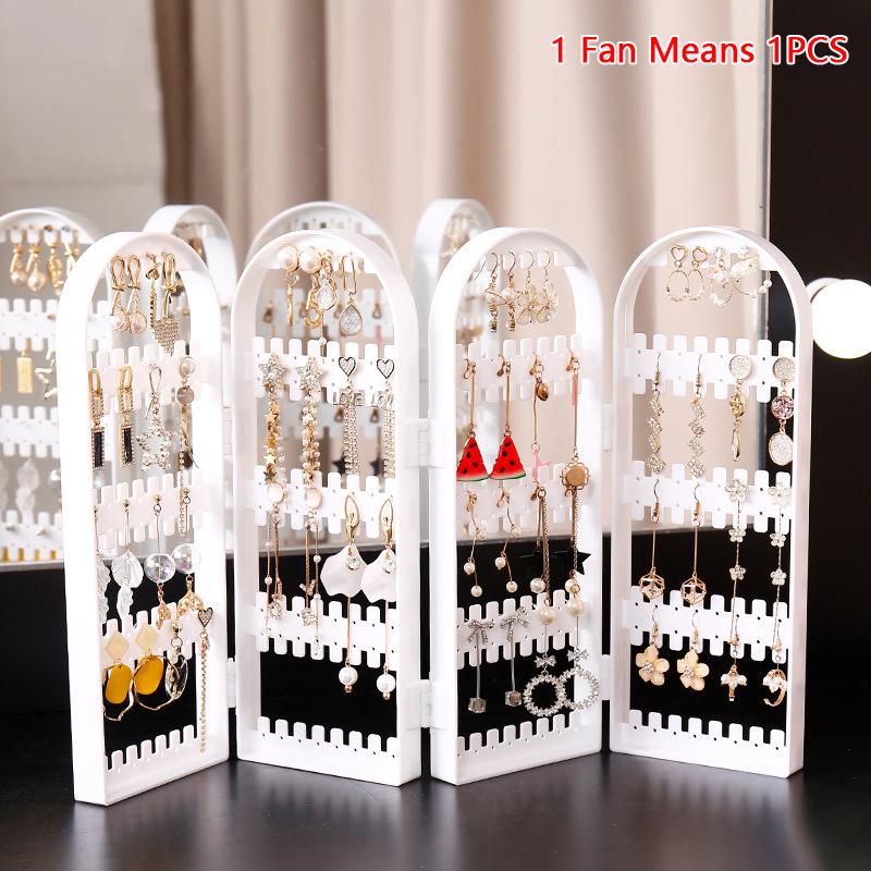 1 Set Folding Earrings Studs Display Rack Necklace Jewelry Shelf Stand Holder 2-4 Fans Panels Screen Organizer Storage Box
