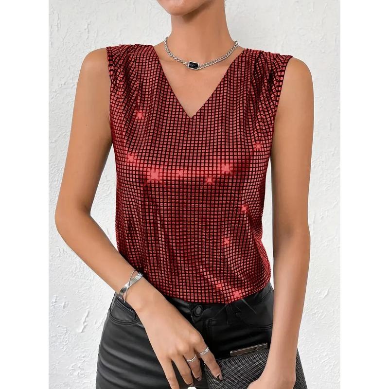 Gilet Estivo da Donna con Scollo a V Senza Maniche Top Sottile a Quadri