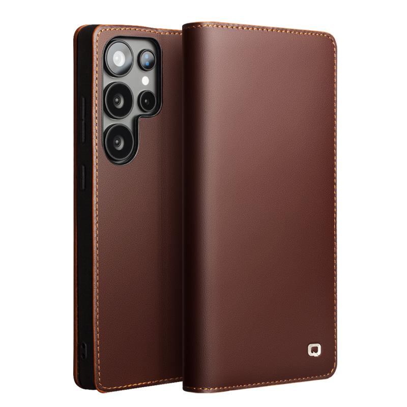 Genuine Leather Phone Case for Samsung S25+ Plus 5G Business Style Fashion Luxury with Card Slots Cover for S25 Ultra 5G