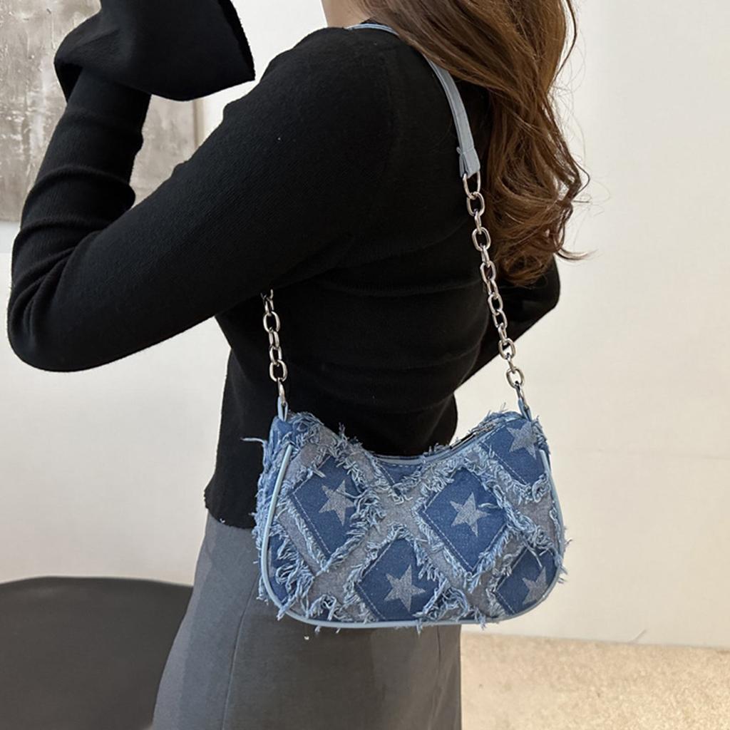 Women's Denim Tassel Casual Underarm Bag Shoulder Bag