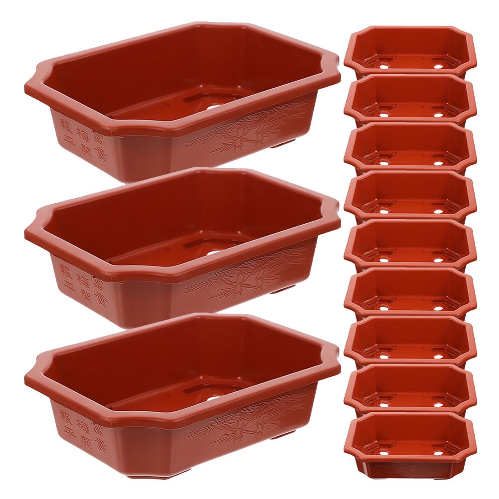 13Pcs Plastic Flower Pots Rectangular Coffee Colored Bonsai With Drainage Holes For Outdoor Garden Decor Planter Boxes