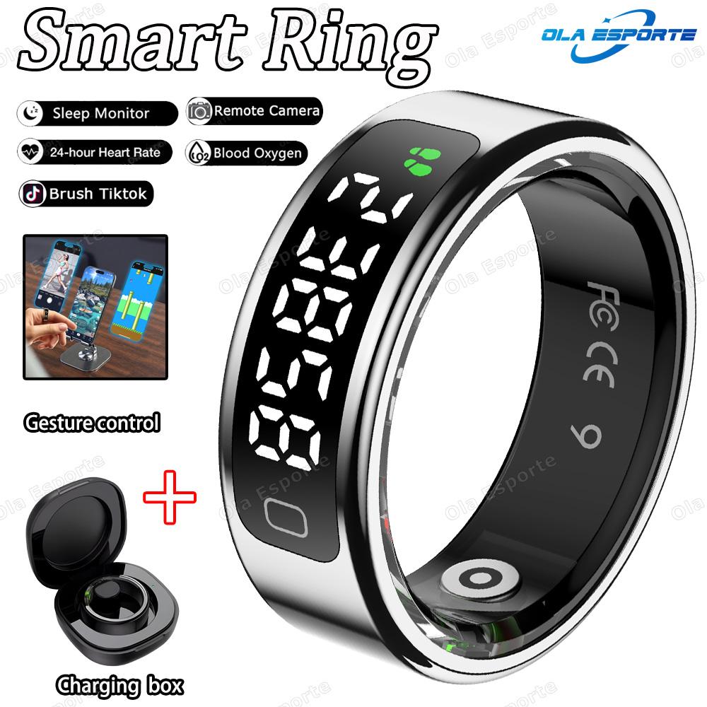 Anello Intelligente R11 con Schermo Display e Touch, Contatore Tasbih Zikr, Con Scatola di Ricarica, Gestore della Salute, Impermeabile 5ATM Per Android