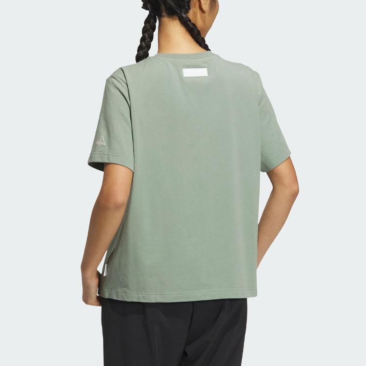Adidas Sportswear Print Casual Round Neck Short Sleeve T-Shirt Women Tops Silver Grey Green IS7402