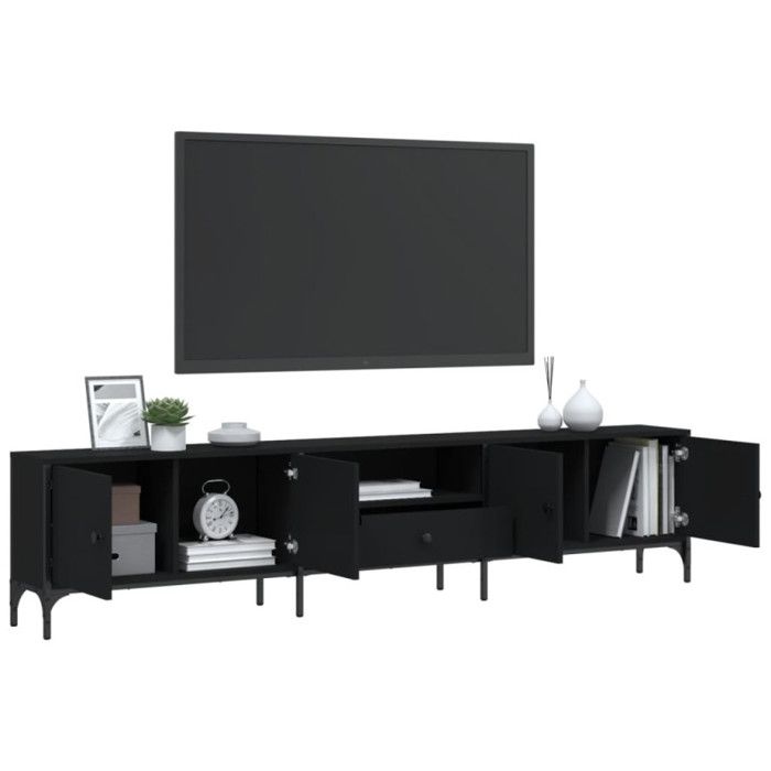 VidaXL Meuble TV avec tiroir noir 200x25x44 cm bois d'ingénierie 838988