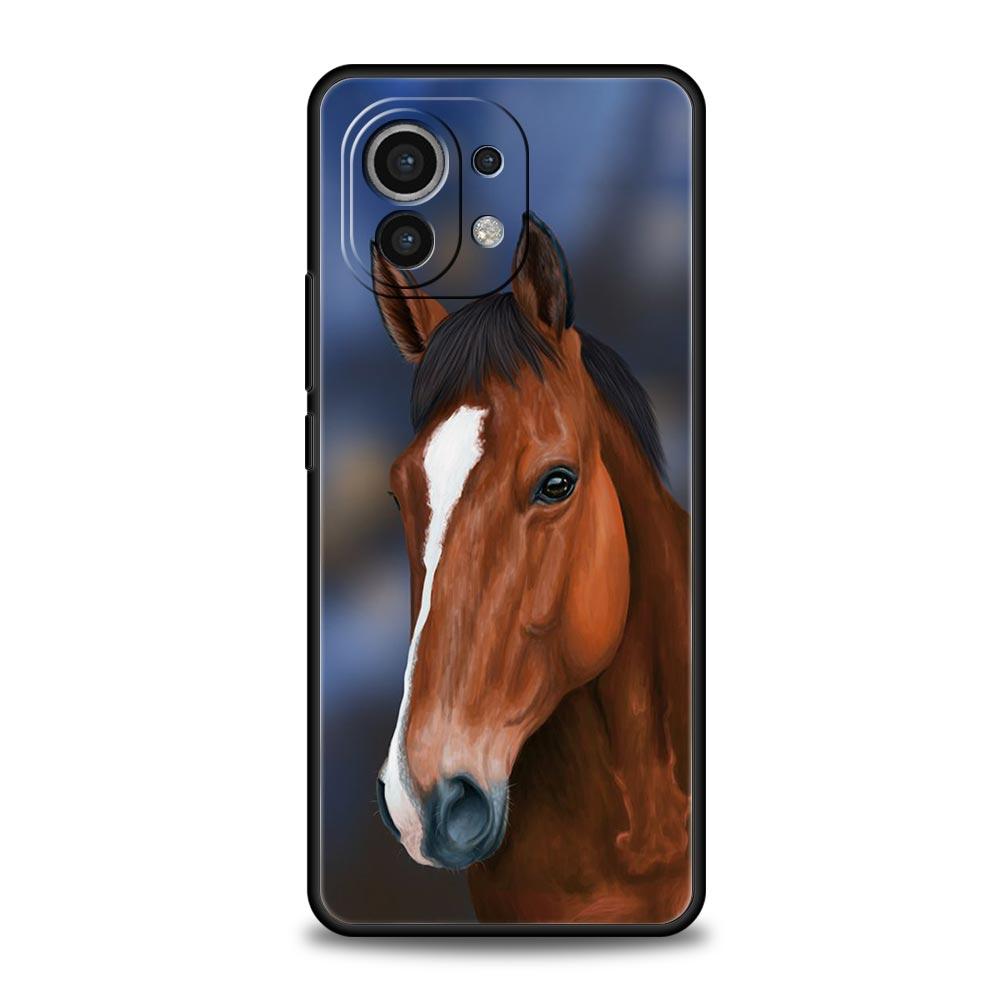 Animal Horse Phone Case For Xiaomi Mi 15 14 Pro 13 12 11 Lite 5G 10T 11T 12T 13T 14T Poco X6 X5 X4 X3 NFC F3 F4 GT Black Cover