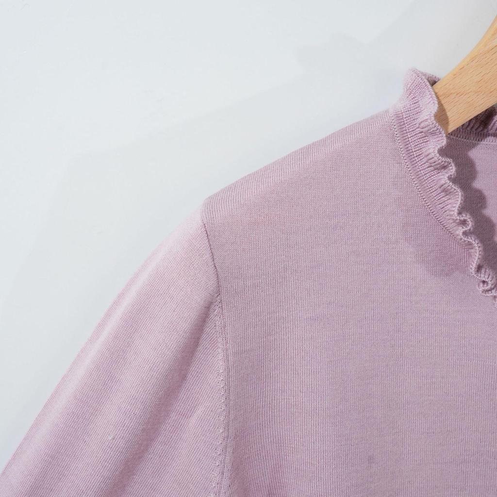 Autumn/Winter Women's 100% Pure Wool Ruffled Collar Sweater in Chinese Style - Little Chicken Yellow Base Layer