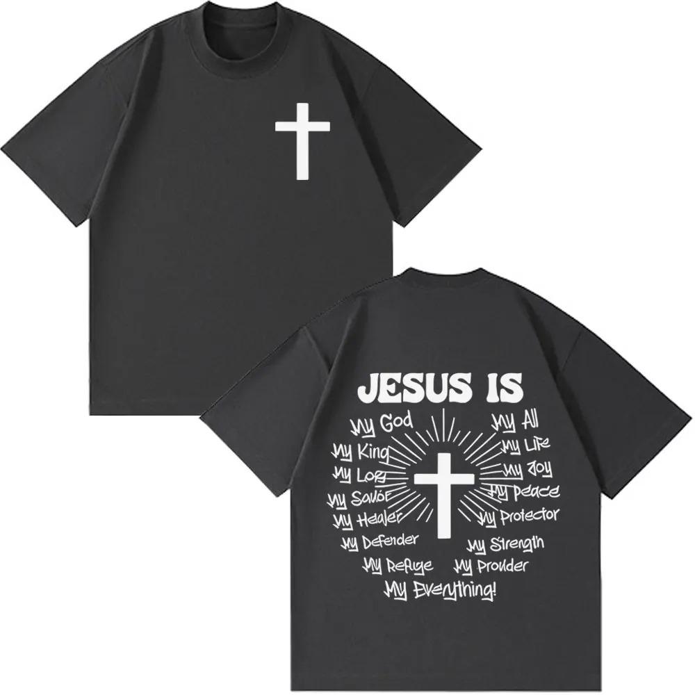2026 Jesus Is God Jesus Is King Fashion Graphic Tshirt Unisex Vintage T-shirt Short-sleeved  Cotton Hip-hop Oversized T-shirts
