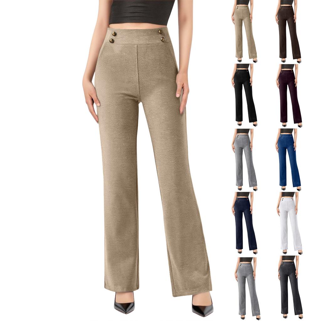 Women's Wide Leg Pants High Waist Stretch Work Pants Business Casual Pants Pockets