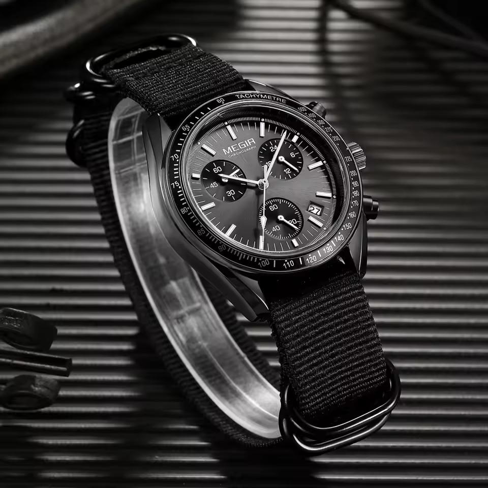 MEGIR 2247 Herren Luxus Quarz Uhr Leinengewebe Armband Chronograph Lebenswasserdicht Kalender Freizeit Mode Herrenuhr Geschenk