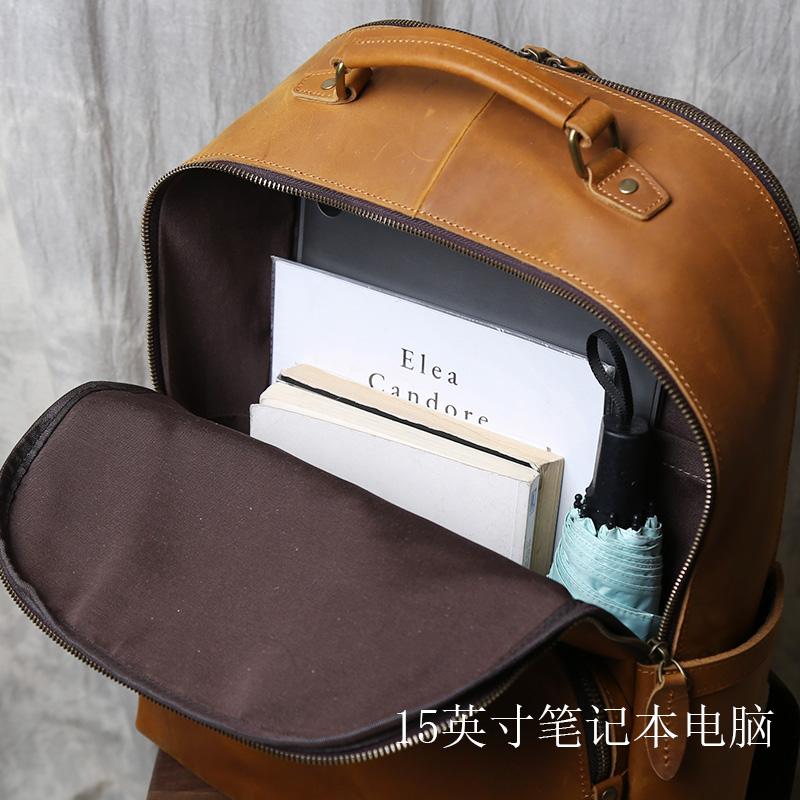 Vintage Rindsleder Rucksack Oberste Schicht Aus Echtem Leder Herren Hohe Kapazität Computer Rucksack Lässiger Geschäftsreise Rucksack