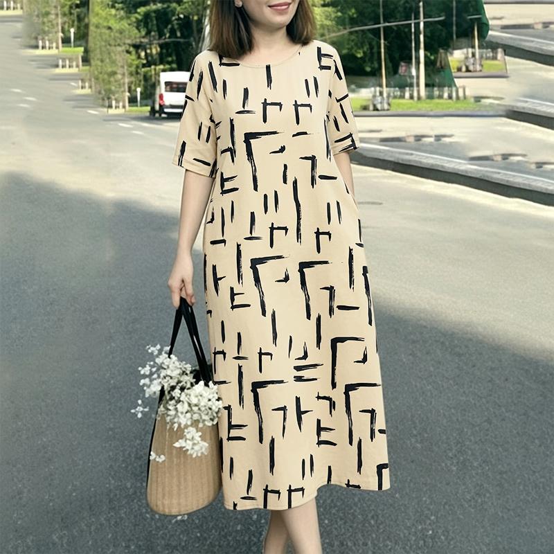 ZANZEA Women Casual Round Neck Loose Half Sleeve Print Long Dress S