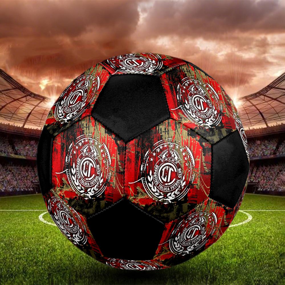 SIZE 5 Deportivo Toluca F.C. Soccer Ball Colorful All Ages Machine Stitched PVC Competition Ready Durable High-Bounce