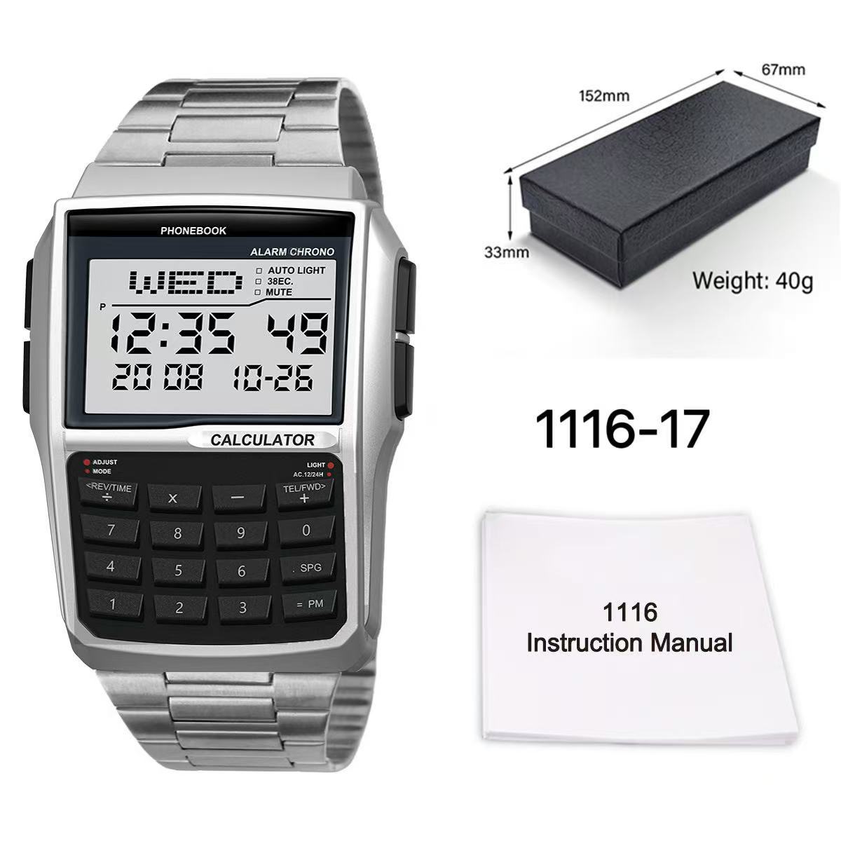 Trend Multifunctional Retro Watch Calculator Phone Book Waterproof Luminous Electronic Watch Men s Watch Men s