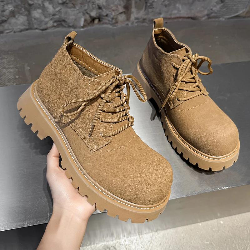 Brand Design Big Size High Quality Square Heel Platform Punk Big Toe Derby British Boot Men Lace-up Ankle Boots Men Shoes