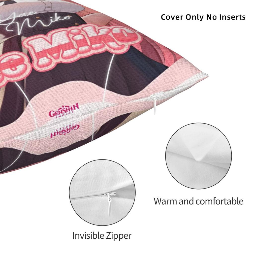 Yae Miko Genshin Impact Printing Pillowcase Cushion Cover Pillow Covers Soft And Sweet Home Decoration Zippered Multi-Size