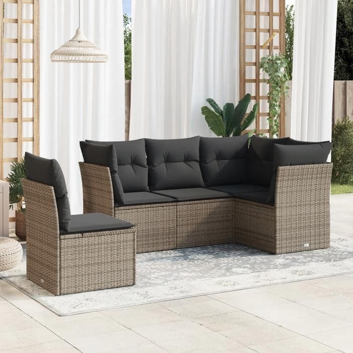 VidaXL Salon de Jardin avec Coussins 5 pcs, Canapés de Terrasse, Ensemble de Meubles de Patio, Mobilier d'Extérieur, Gris 3249479