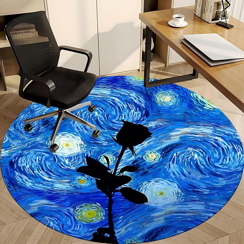 1pc Starry Night Rose Chair Carpet for Office, Round Non-Slip Durable Large Size Office Carpet, Suitable for Office, Beautiful Decoration
