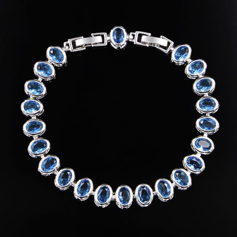 Zircon Copper Gold Plated Bracelet Set with Diamonds Colorful Exaggerated Fashion Oval Necklace Set