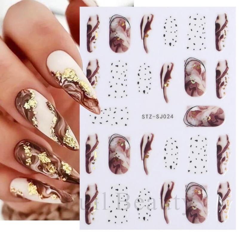 Cotton Flowers Transfer Decals 3D Nail Stickers Gold Leaf Nail Adhesive Sliders Nail Manicure Decorations