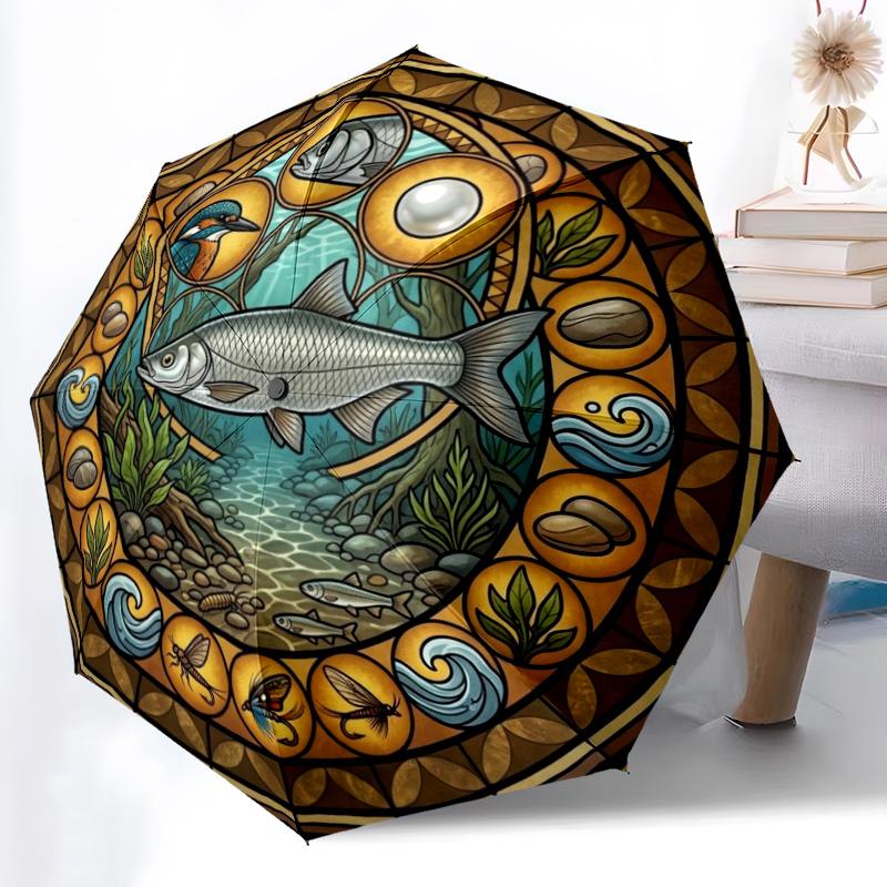 River Glass pattern umbrella, portable and foldable design, 8 ribs, a casual accessory for Halloween, Christmas, and birthday gifts.