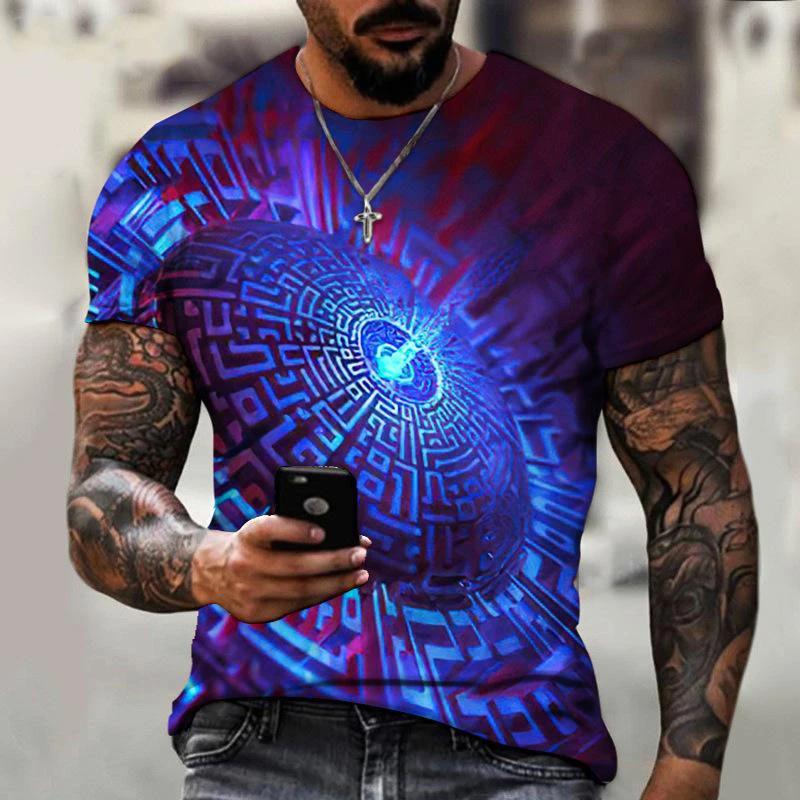 Summer novel visual difference pattern printing street men's short sleeve large size 3D round neck T-shirt sweatshirt popular