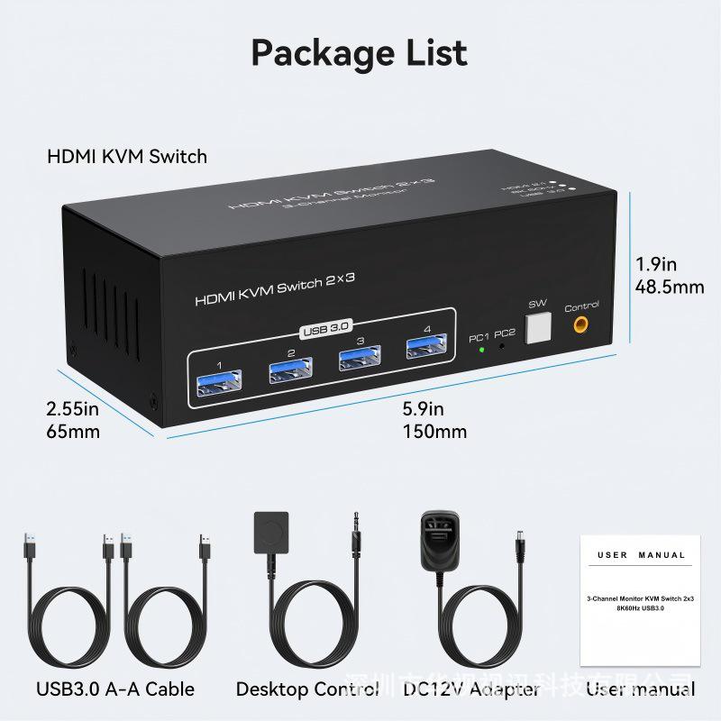 Dual-Port KVM Switch with HDMI - 8K Ultra HD, 4K 120Hz, USB 3.0 for Two Computers