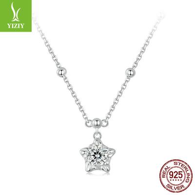 Funkelnder Sternenlicht 50 Karat Moissanit Halskette, Einfache Funkelnde Stern S925 Sterling Silber Schlüsselbein Kette