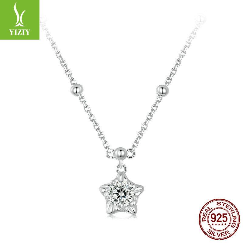 Shining Star Light 50 Points Moissanite Necklace, Simple Shining Star S925 Sterling Silver Collarbone Chain