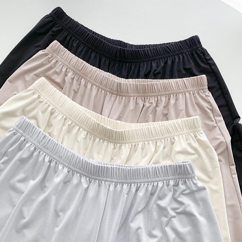 Women's Short-Sleeve Pajama Set with Built-in Bra, Summer Ice Silk Two-Piece, Casual Long Pants, Home Comfort Wear.