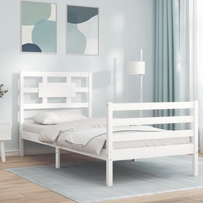 VidaXL Bed Frame with Headboard White 90x200 Cm Solid Wood 3194427