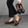 Johnature Vielseitige Retro Damen Slipper Echtes Leder Runde Zehenpartie Flache Schuhe mit flacher, weicher Sohle