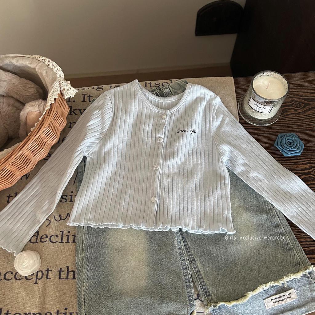 2024 Girls' Korean Autumn Knit Cardigan & Vest Jeans Set