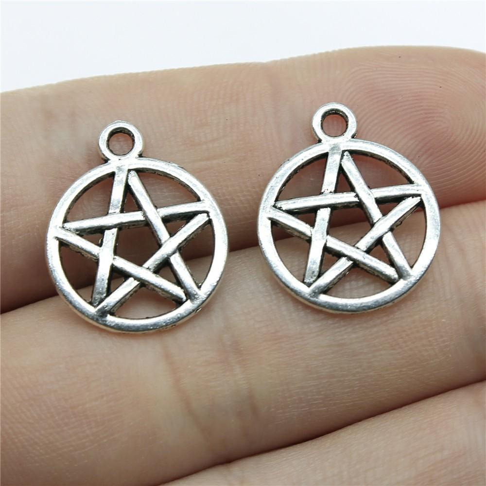 20pcs Charms Hollow Pentagram Star Antique Bronze Silver Color Pendants Antique Jewelry Making DIY Handmade Craft