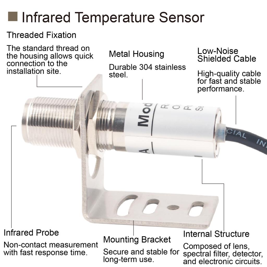 CK-DT-A Mini 68mm IR Temp Sensor Probe 0‑10V/0‑5V/4‑20mA RS485 0‑600℃ Industrial Non-contact Temp Transmitter 2